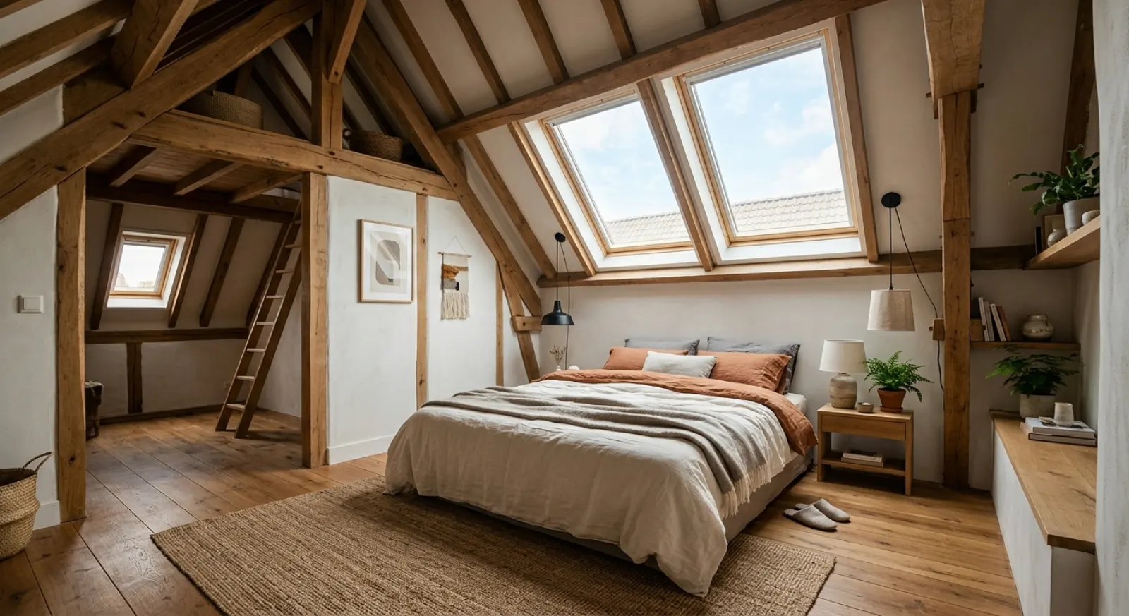 Verbouwde zolder met dakramen tot volwaardige kamer